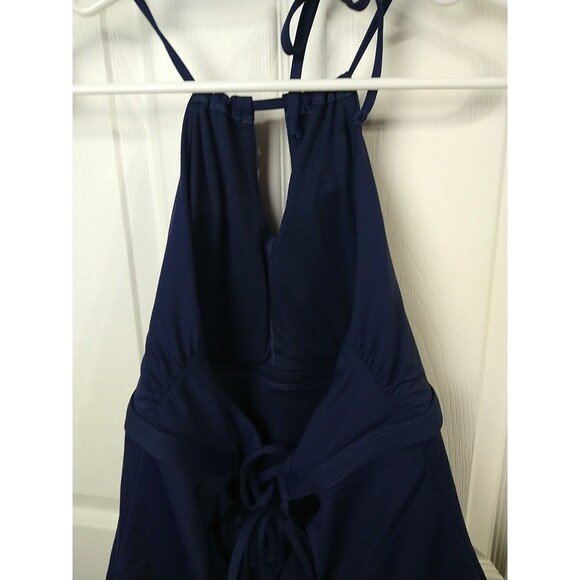 Athleta Tankini Top Size Medium Navy Blue High Neck Keyhole Swim - Picture 6 of 9